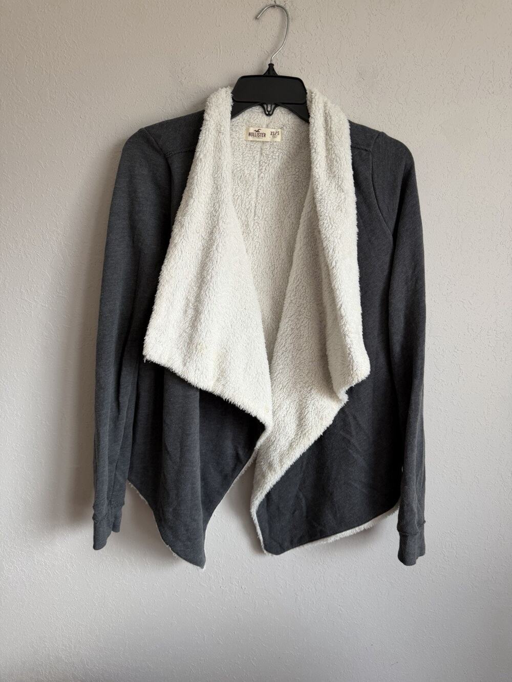Hollister Gray Shearling Lined Open Cardigan Sweater Womens XS/S Casual